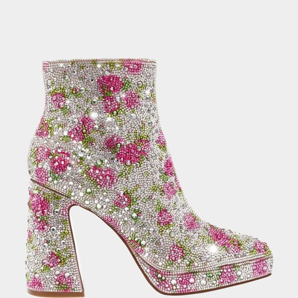 NEW BETSEY JOHNSON Delia Rhinestone Floral Booties Floral 367tn - Picture 4 of 12